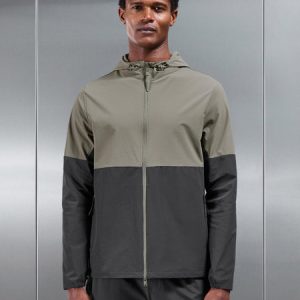 Active Technical Colour Block Windbreaker in Olive Grey