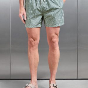 Arlo Drawstring Printed Shell Swim Short in Light Sage
