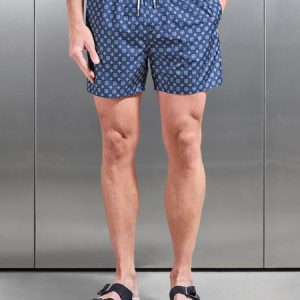 Arlo Drawstring Printed Shell Swim Short in Navy