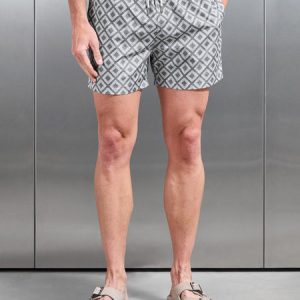 Cabo Drawstring Printed Shell Swim Short in Grey