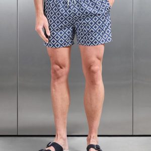 Cabo Drawstring Printed Shell Swim Short in Navy