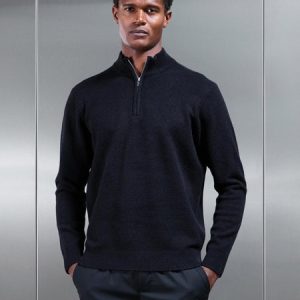 Chunky Wool Half Zip in Black