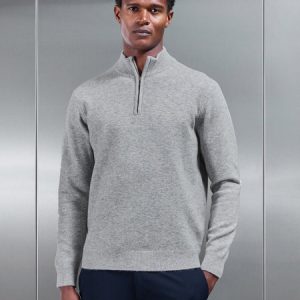 Chunky Wool Half Zip in Marl Grey