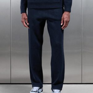 Chunky Wool Straight Leg Jogger in Navy