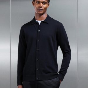 Cotton Knitted Button Through Shirt in Black