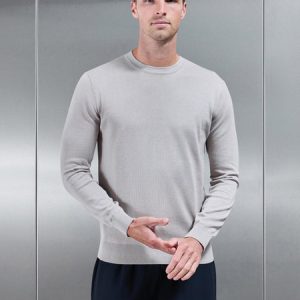 Cotton Knitted Crew Neck Sweatshirt in Stone