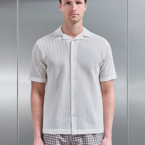 Crochet Revere Collar Shirt in Ecru