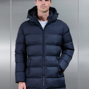 Essential Mid Length Puffer Jacket in Navy