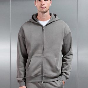 Essential Relaxed Fit Zip Through Hoodie in Grey