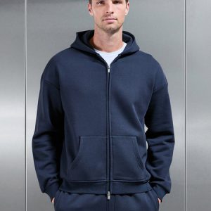 Essential Relaxed Fit Zip Through Hoodie in Navy
