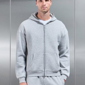 Essential Relaxed Fit Zip Through Hoodie in Marl Grey