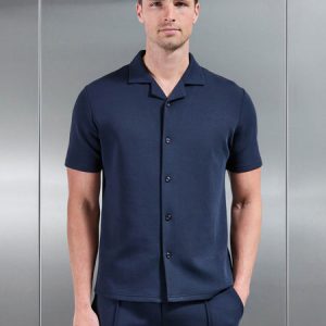 Everyday Luxe Revere Collar Shirt in Navy