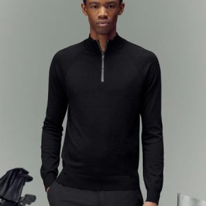 Golf Knitted Half Zip Jumper in Black