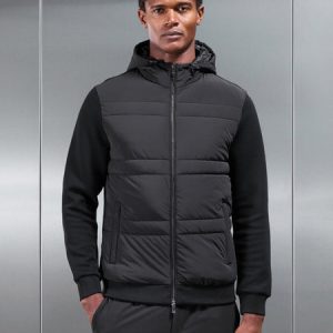 Hybrid Panel Puffer Windbreaker in Black