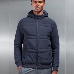 Hybrid Panel Puffer Windbreaker in Navy