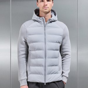 Hybrid Technical Puffer Windbreaker in Mid Grey