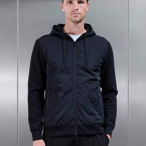 Interlock Jersey Hybrid Technical Windbreaker in Black