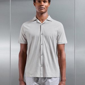 Linen Blend Revere Collar Shirt in Stone