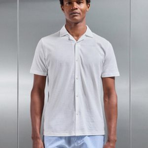 Linen Blend Revere Collar Shirt in White