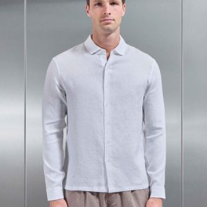 Linen Long Sleeve Cutaway Collar Shirt in White