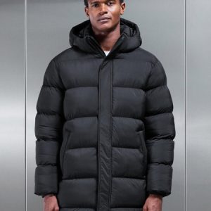 Matte Mid Length Puffer Jacket in Black