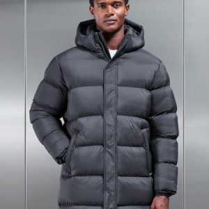 Matte Mid Length Puffer Jacket in Grey
