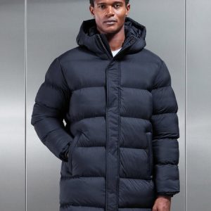 Matte Mid Length Puffer Jacket in Navy