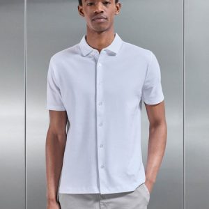 Mercerised Interlock Button Through Shirt in White