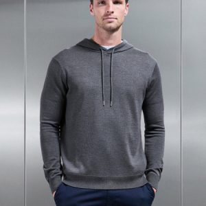 Mercerised Knitted Hoodie in Grey