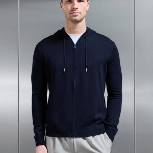 Mercerised Knitted Zip Hoodie in Navy