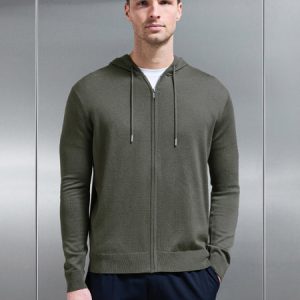 Mercerised Knitted Zip Hoodie in Sage