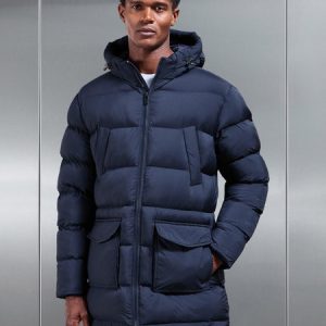Mid Length Puffer Parka in Navy