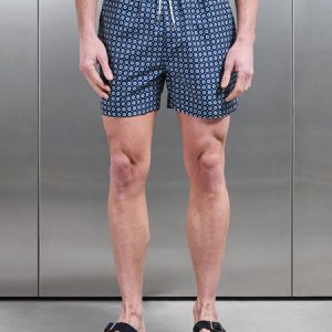 Mosaic Drawstring Printed Swim Short in Navy