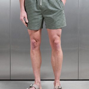 Mosaic Drawstring Printed Swim Short in Sage
