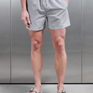 Mosaic Drawstring Printed Swim Short in Stone