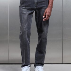 Straight Leg Denim Jeans in Grey Wash