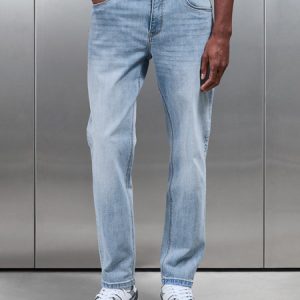 Straight Leg Denim Jeans in Light Blue