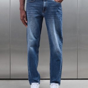 Straight Leg Denim Jeans in Mid Blue