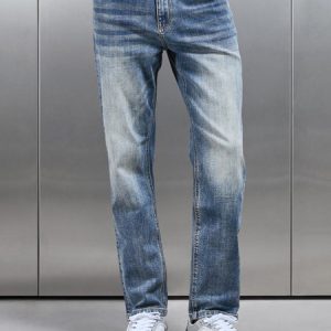 Straight Leg Denim Jeans in Sand Wash