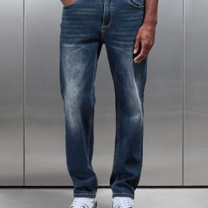 Straight Leg Denim Jeans in Vintage Blue