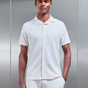 Pleated Revere Collar Shirt in Ecru