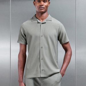 Pleated Revere Collar Shirt in Sage