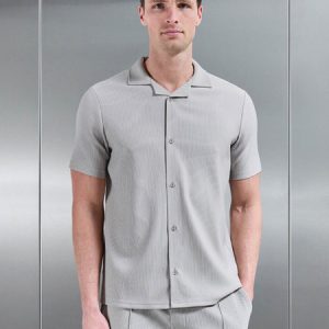 Pleated Revere Collar Shirt in Stone