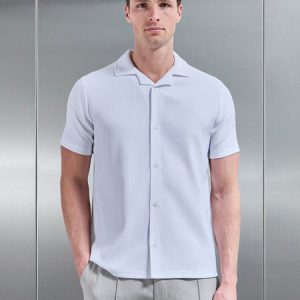 Pleated Revere Collar Shirt in White