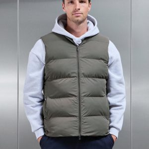 Quilted Bomber Gilet in Olive