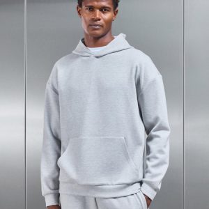 Relaxed Fit Knitted Hoodie in Marl Grey