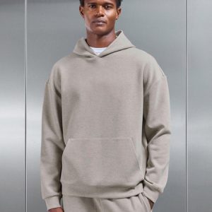 Relaxed Fit Knitted Hoodie in Stone