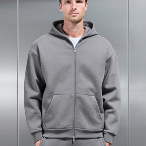 Relaxed Zip Through Hoodie in Grey