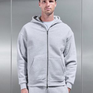 Relaxed Zip Through Hoodie in Marl Grey