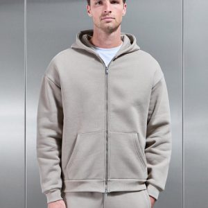 Relaxed Zip Through Hoodie in Stone
